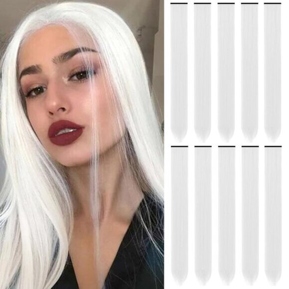 New 10PCS 22" White Colour Synthetic Hairpieces Clip-in Hair Extension for Women